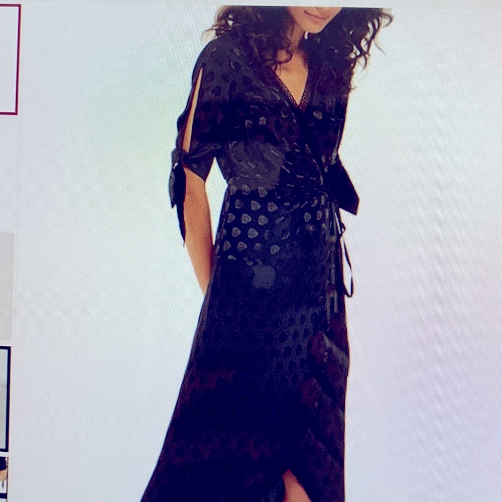 TopShop black jacquard tie sleeve wrap dress
